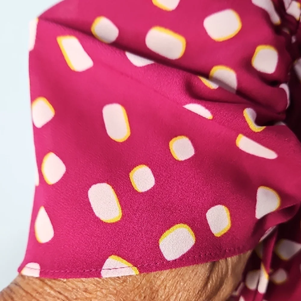 Kate Spade Women's Mallow Dot Ruched Sleeve In Beet Juice Color Blouse XS